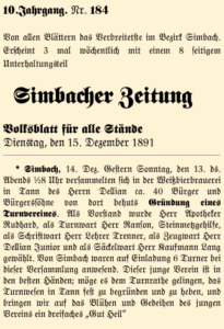 1891 - Gründung TSV Tann Artikel