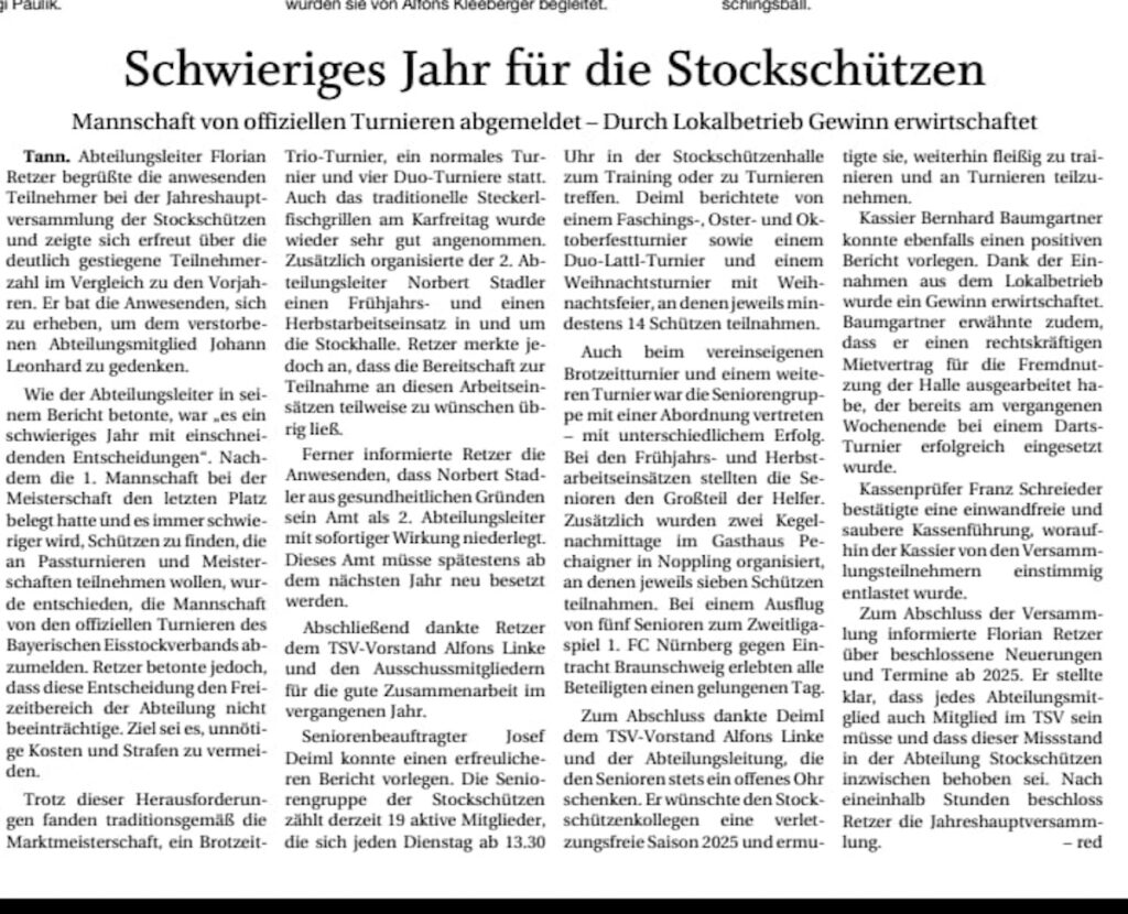 Zeitungsartikel Stockschützen