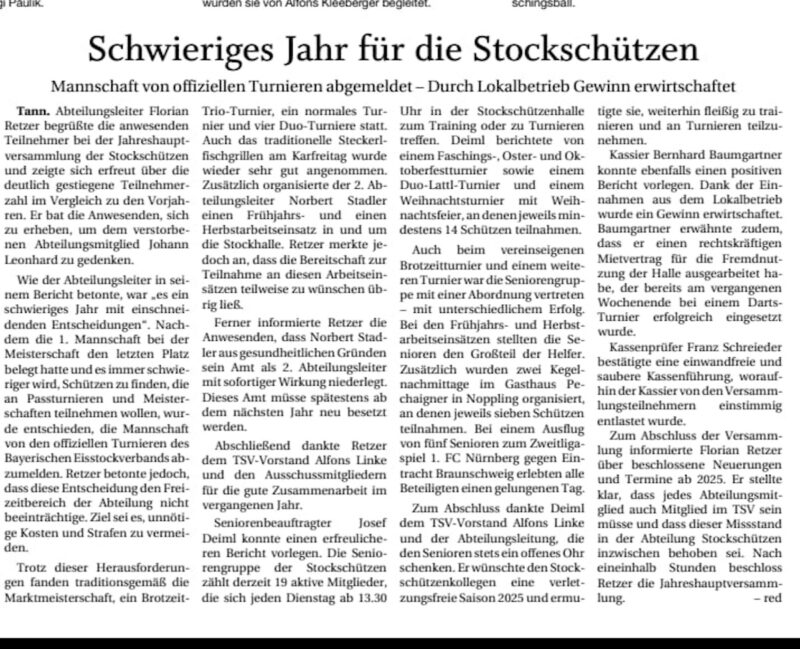 Zeitungsartikel Stockschützen